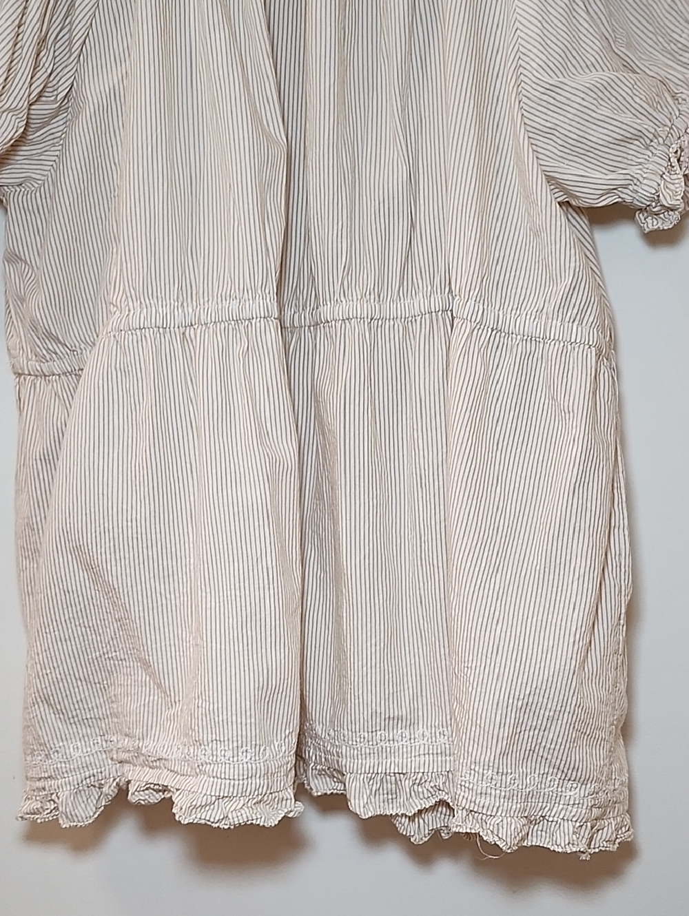 Anthropologie Puff-Sleeve Embroidered Babydoll Top tan and cream stripes Sz XL - Picture 14 of 16